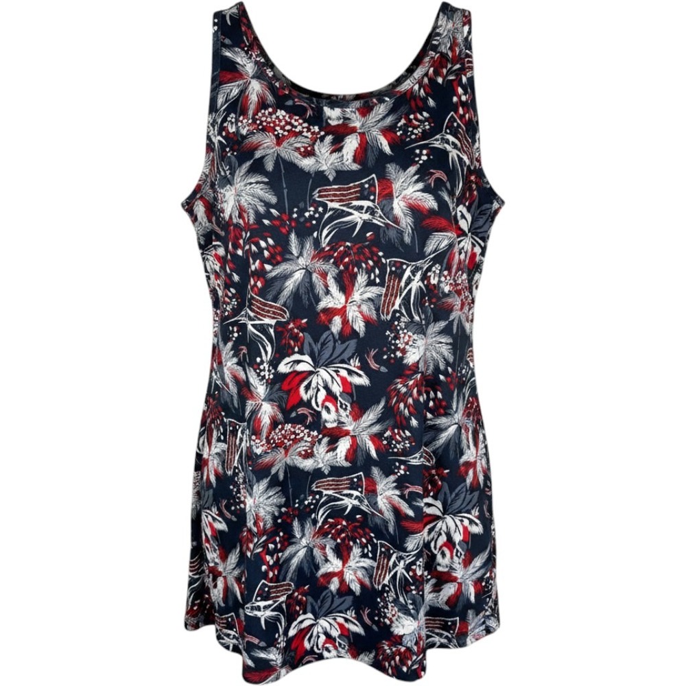 Columbia PFG Dress Women M Navy Blue Tropical Marlin Stretch Polyester EUC